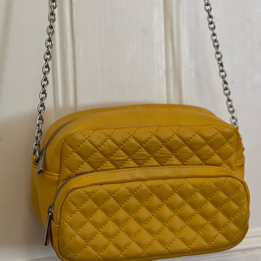 Danier, early 2000’s vintage Quilted Yellow Leather Crossbody Bag